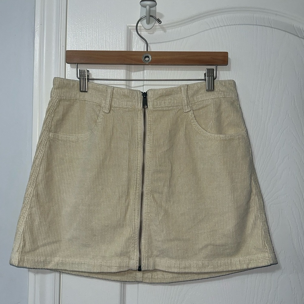 American Eagle Super Hi-rise A-line Beige Corduroy Mini Skirt with Front Zipper